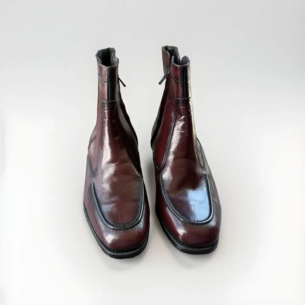 Florsheim Essex Moc Toe Zipper Boots Men’s 10 3E Wide Black Cherry Leather 17074